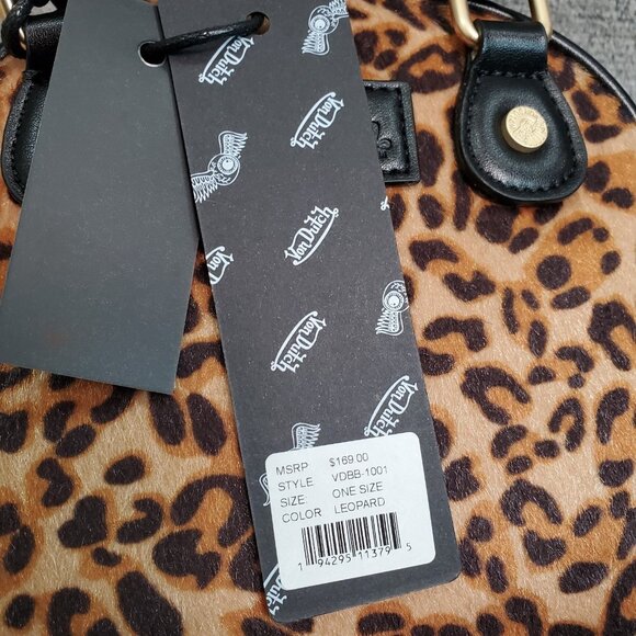 New VON DUTCH Leopard Pony Hair Bowling Bag Satchel Crossbody Handbag Black Logo - Picture 7 of 12